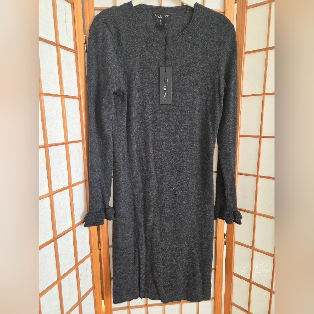 NWT RACHEL ZOE STRETCH LONG SLEEVE GRAY KNIT WOOL MIX KNEE LENGTH DRESS SMALL